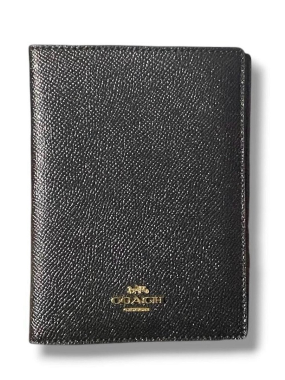 Coach Black Pebbled Leather Card & Passport Organizer with Gold Logo - Picture 1 of 4